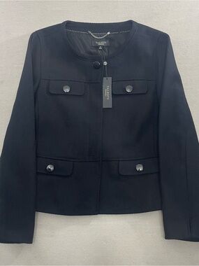 New Talbots Seersucker Blazer Jacket Button Up Career Office Black Size 10